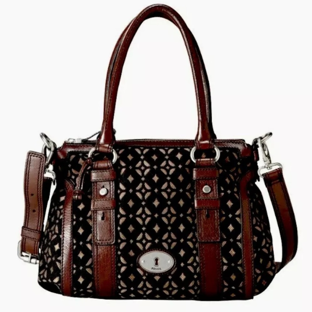 🚫SOLD🚫FOSSIL Brown & Black Tapestry Fabric Bag